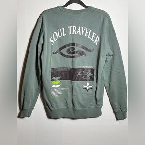 Soul Traveler Seekers Inward Journey Green Crewneck Spiritual Sweater M